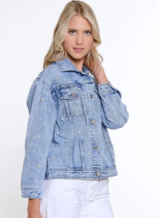 Indigo Denim Jacket w/Pearls Plus