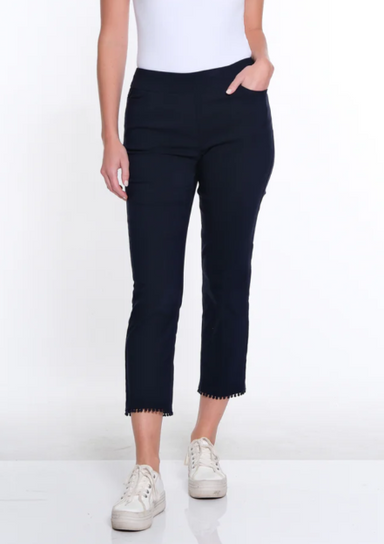 Navy Pom Pom Trim Crop Pant