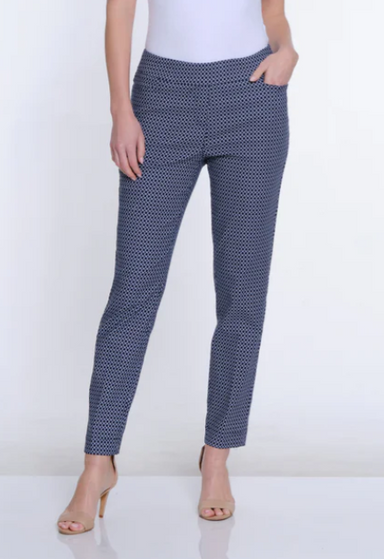 Navy Circle Print Twill Ankle Pant