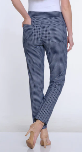 Navy Circle Print Twill Ankle Pant