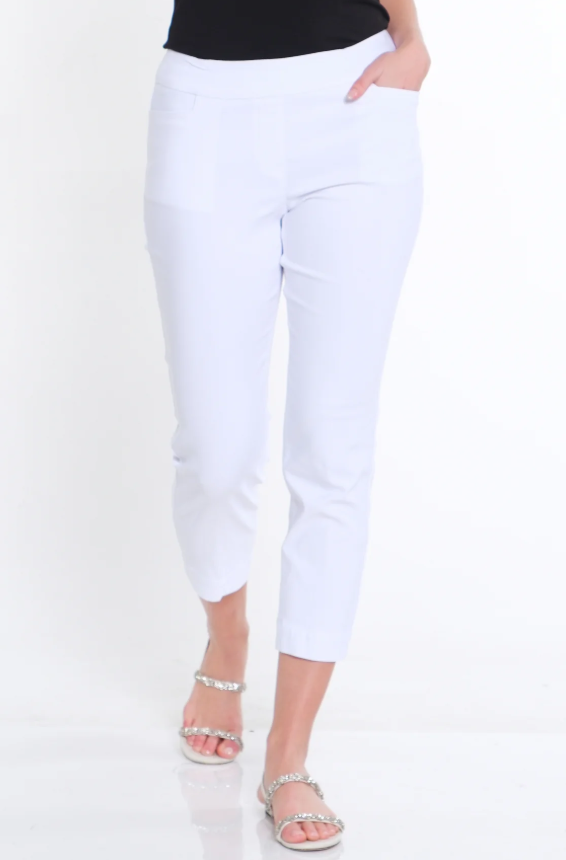 White Pull On 26" Inseam Crop Pant