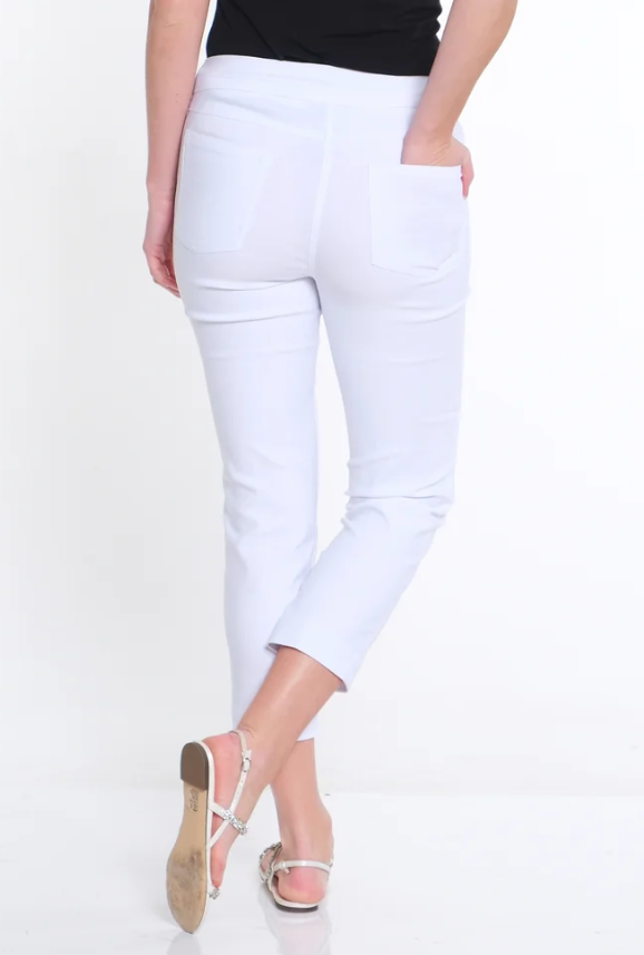 White Pull On 26" Inseam Crop Pant