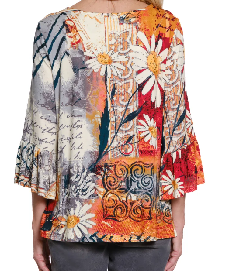 Floral Print Flounce Sleeve Top