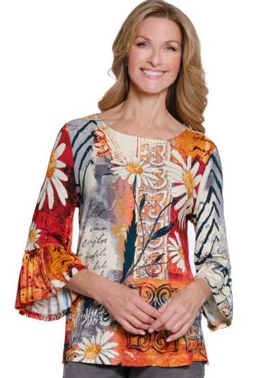 Floral Print Flounce Sleeve Top