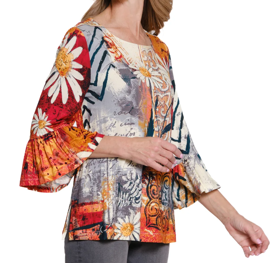 Floral Print Flounce Sleeve Top