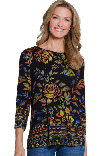 Embellished Print Knit Top