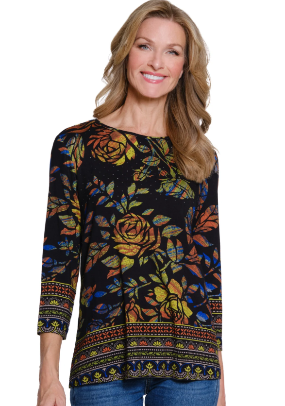 Embellished Print Knit Top