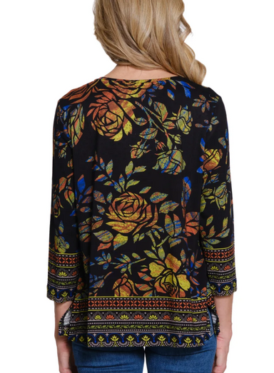 Embellished Print Knit Top