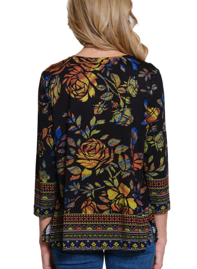 Embellished Print Knit Top