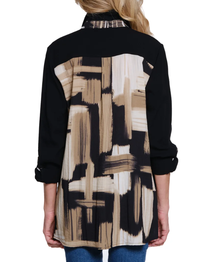 Black & Tan Print Detail Crinkle Shirt