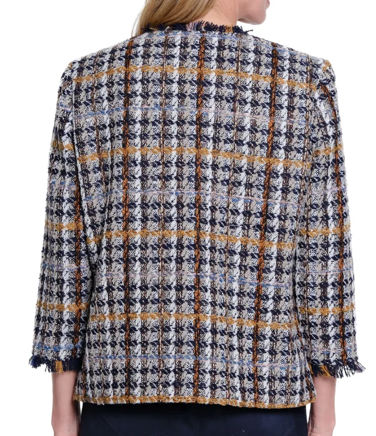 Fringe Trim Plaid Jacket