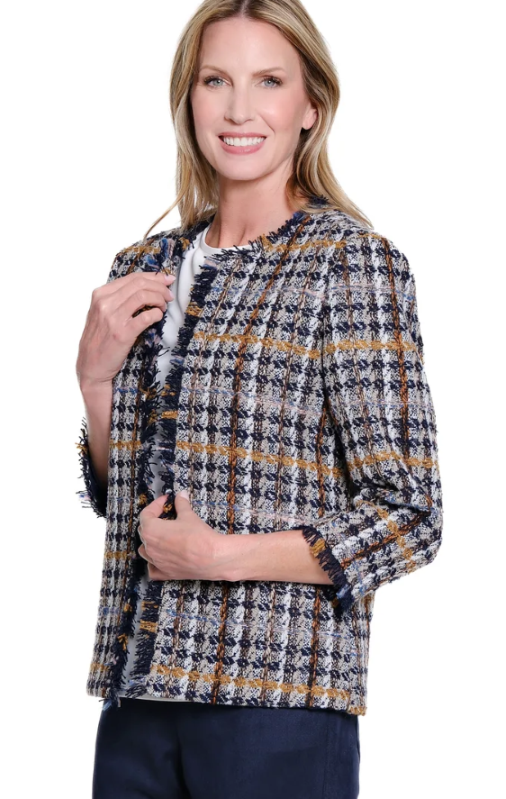 Fringe Trim Plaid Jacket