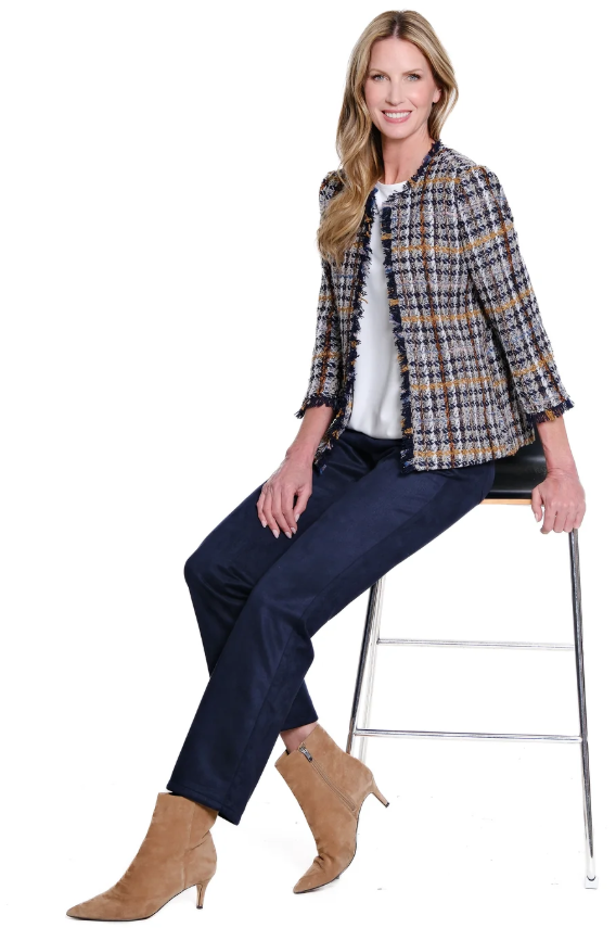 Fringe Trim Plaid Jacket