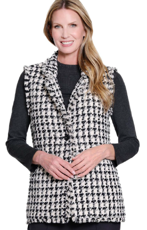 Checked One Button Vest