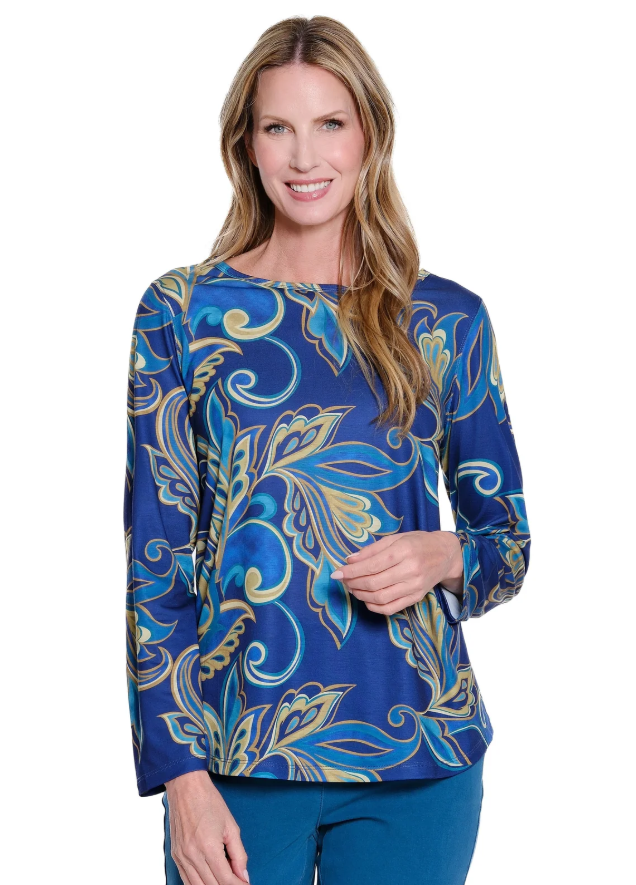 Petite Blue Paisley Print Knit Top