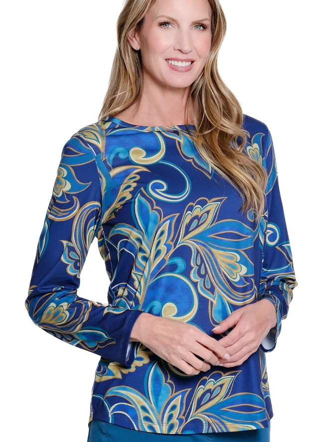 Petite Blue Paisley Print Knit Top