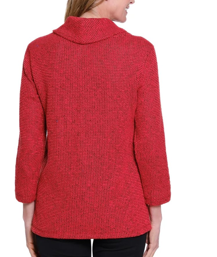 Red Button Front Novelty Knit Top