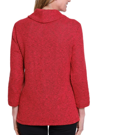 Petite Red Button Front Novelty Knit Top