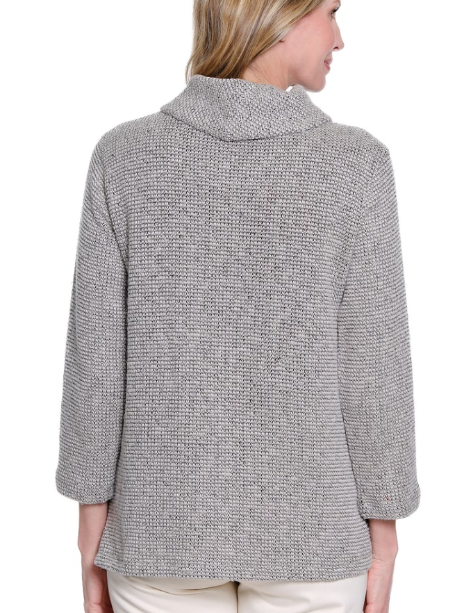 Grey Button Detail Cowl Neck