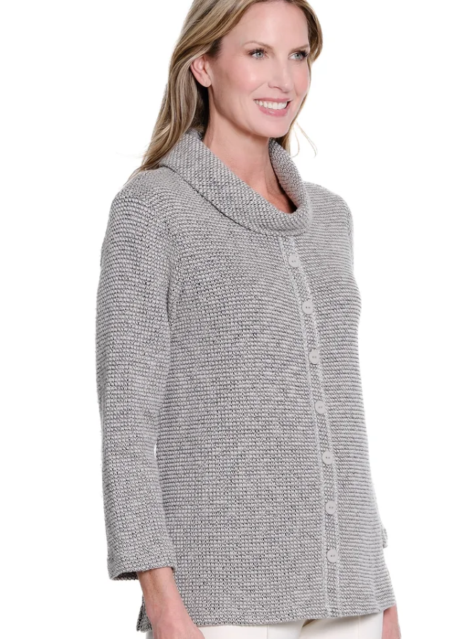 Grey Button Detail Cowl Neck