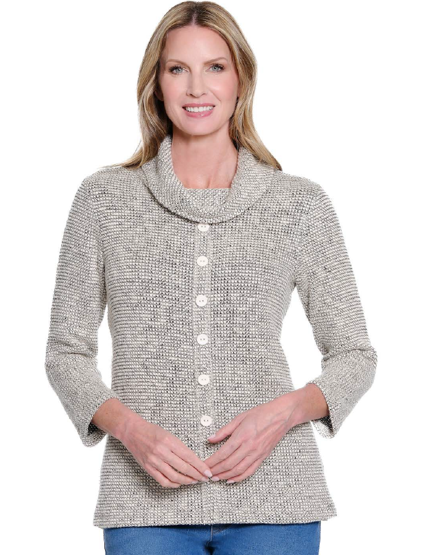 Petite Winter White Button Detail Cowl Neck Top