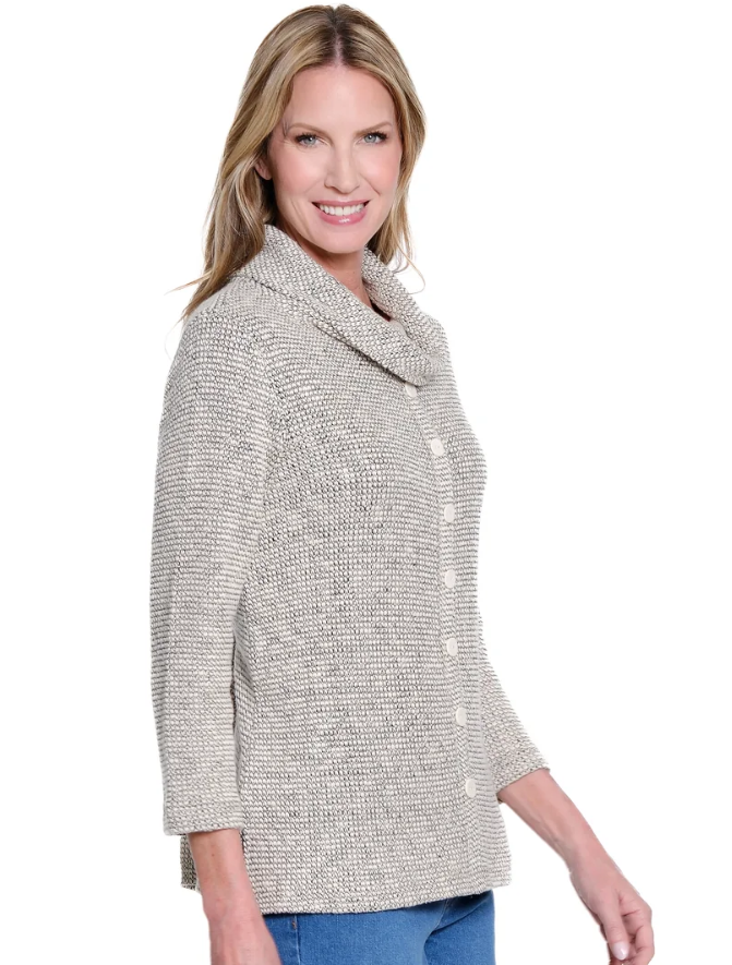 Petite Winter White Button Detail Cowl Neck Top