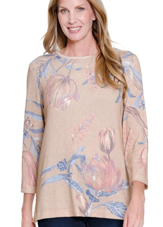 Floral Print Hatchi Knit Top