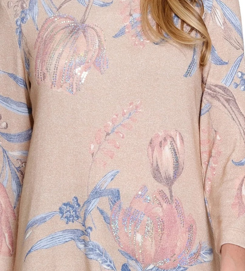 Floral Print Hatchi Knit Top