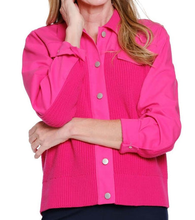 Candy Pink Sweater Knit & Denim Jacket