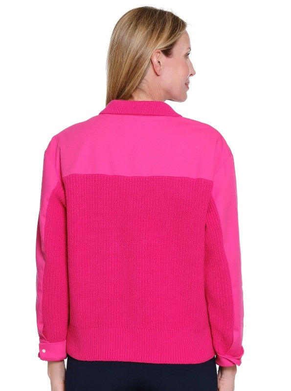 Candy Pink Sweater Knit & Denim Jacket