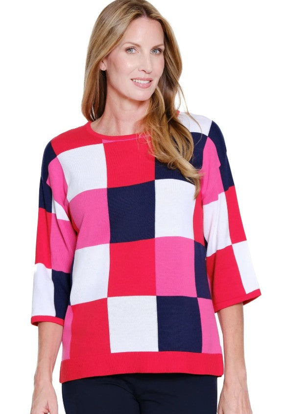 Color Block Jewel Neck Sweater