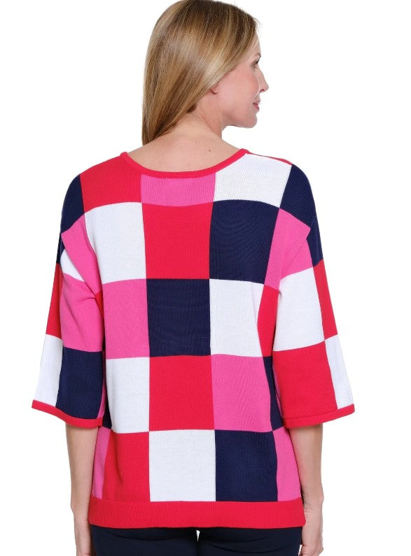 Color Block Jewel Neck Sweater