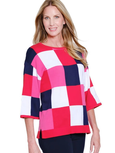Color Block Jewel Neck Sweater