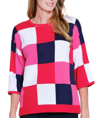 Color Block Jewel Neck Sweater