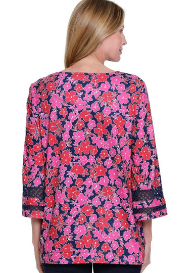 Lace Trim Floral Print Top