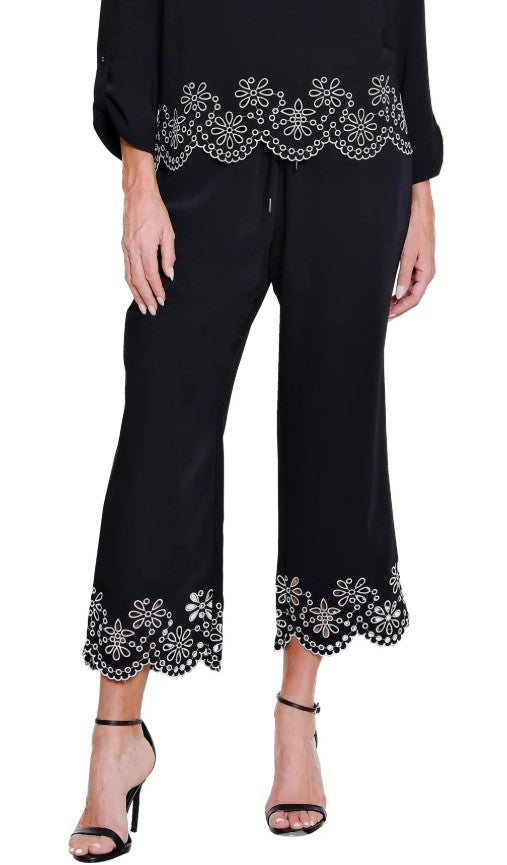 Black Embroidered Hem Pant
