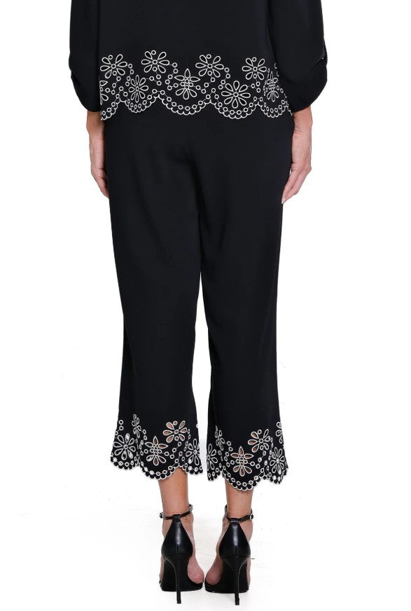 Black Embroidered Hem Pant