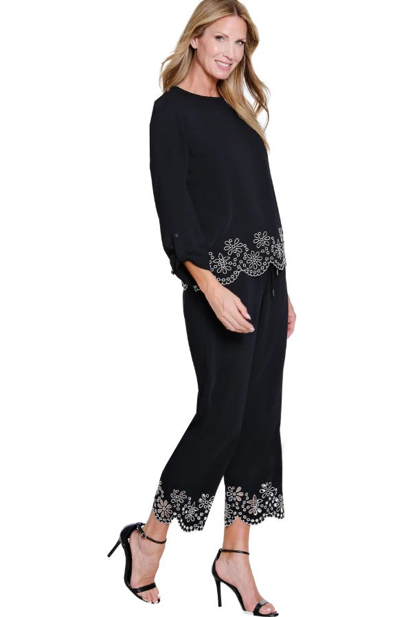 Black Embroidered Hem Pant