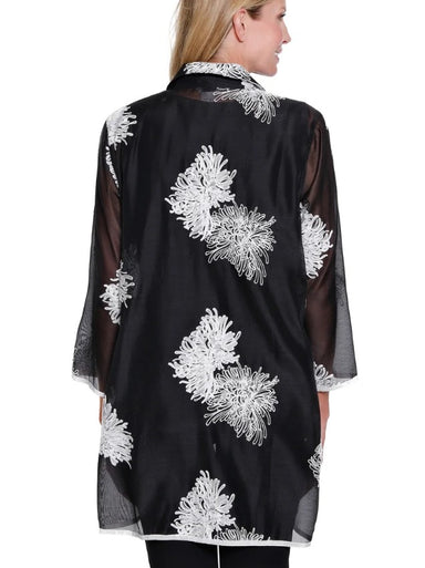 Black Crinkle Sheer Embroidered Blouse