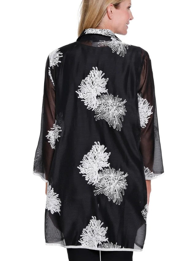 Black Crinkle Sheer Embroidered Blouse