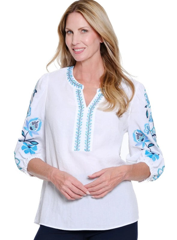 Embroidered Sleeve Woven Top
