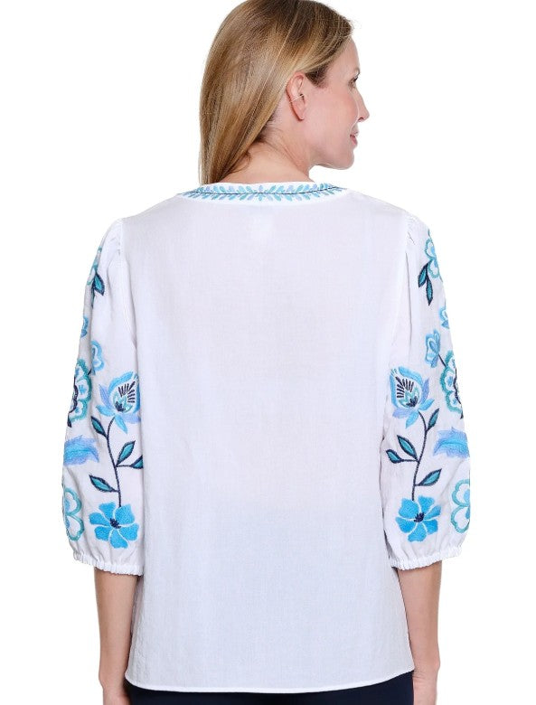 Embroidered Sleeve Woven Top