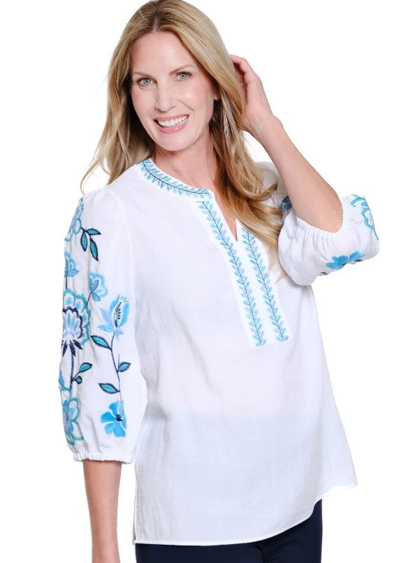 Embroidered Sleeve Woven Top
