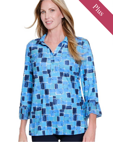 Watercolor Squares Jersey Knit Top Plus