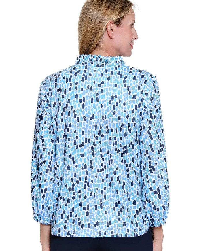 Blue Ruffle V-neck Knit Top