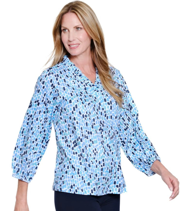 Blue Ruffle V-neck Knit Top