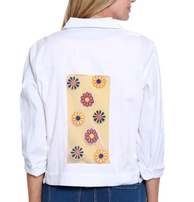 Embroidered White Denim Jean Jacket