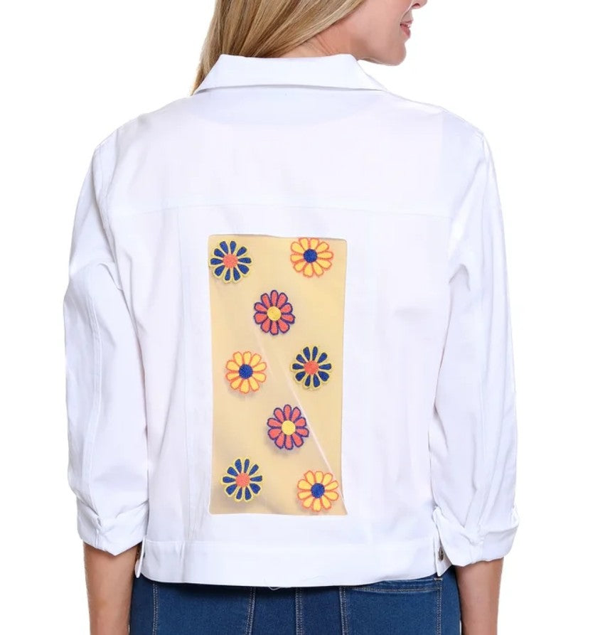 Embroidered White Denim Jean Jacket