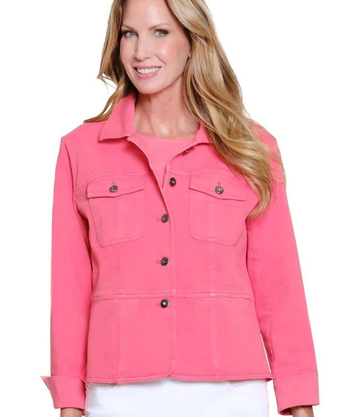 Coral Peplum Jean Jacket