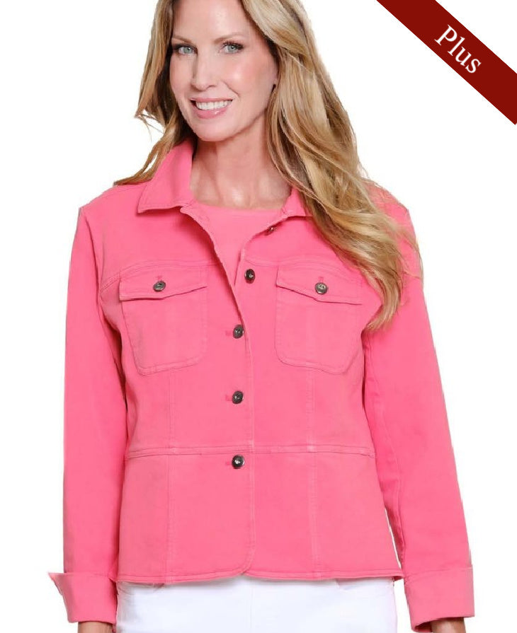 Coral Peplum Jean Jacket Plus